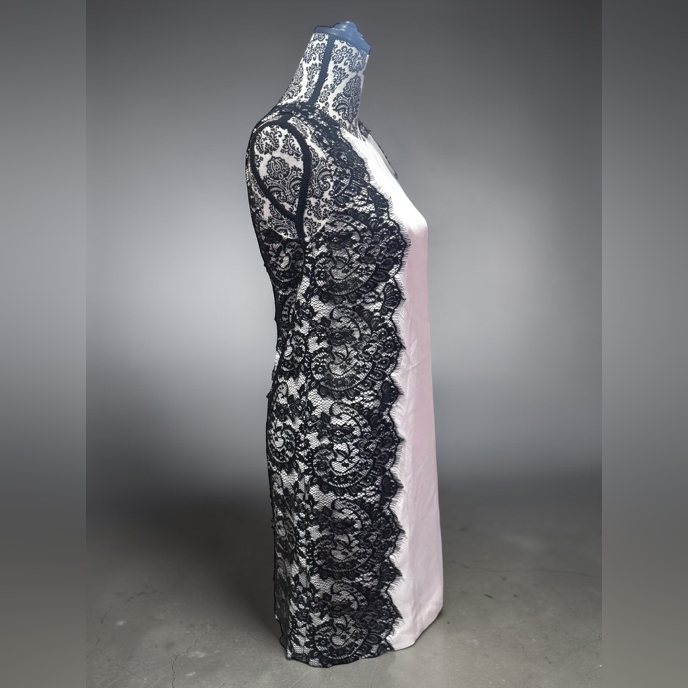 Trina Turk Saba Ivory Black Lace Overlay Panels Sheath Dress. Size 2. EUC. - Picture 6 of 16